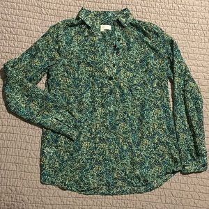 LOFT Watercolor Print Popover Blouse, XXS, EUC